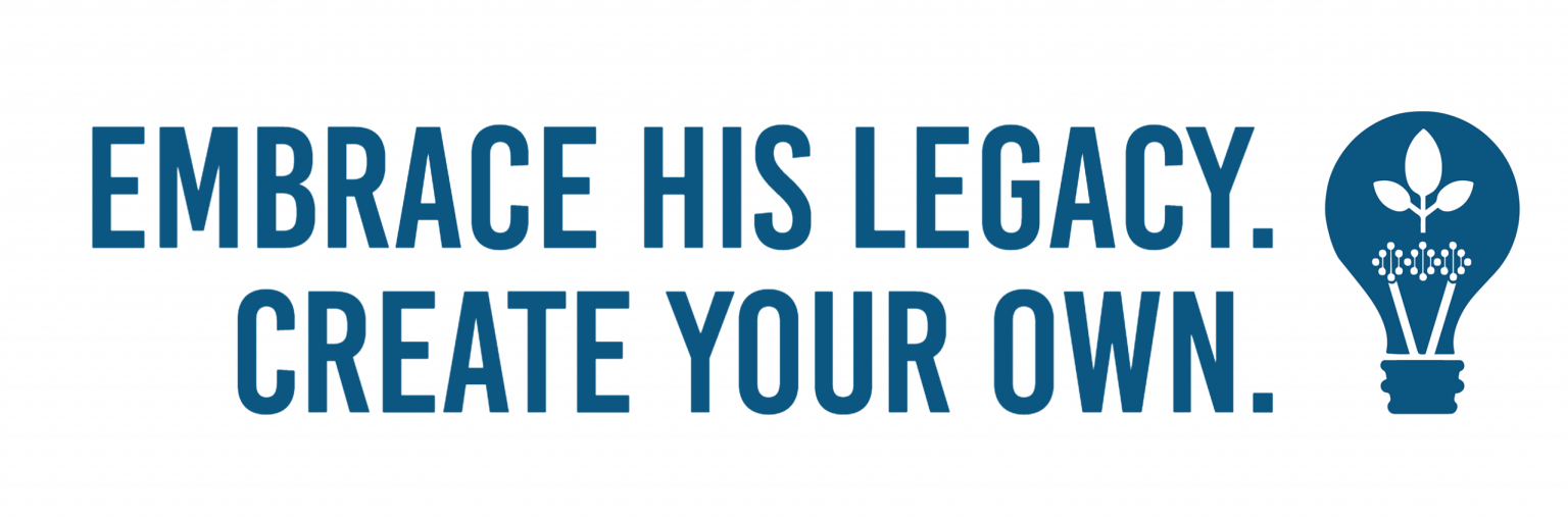 A photo of the text "Embrace his legacy. Create your own." and the embrace logo on the right side.