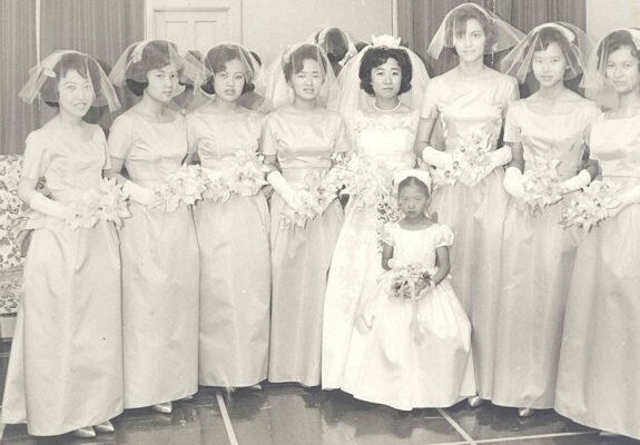 Bride with Bride's Maids, B&W.