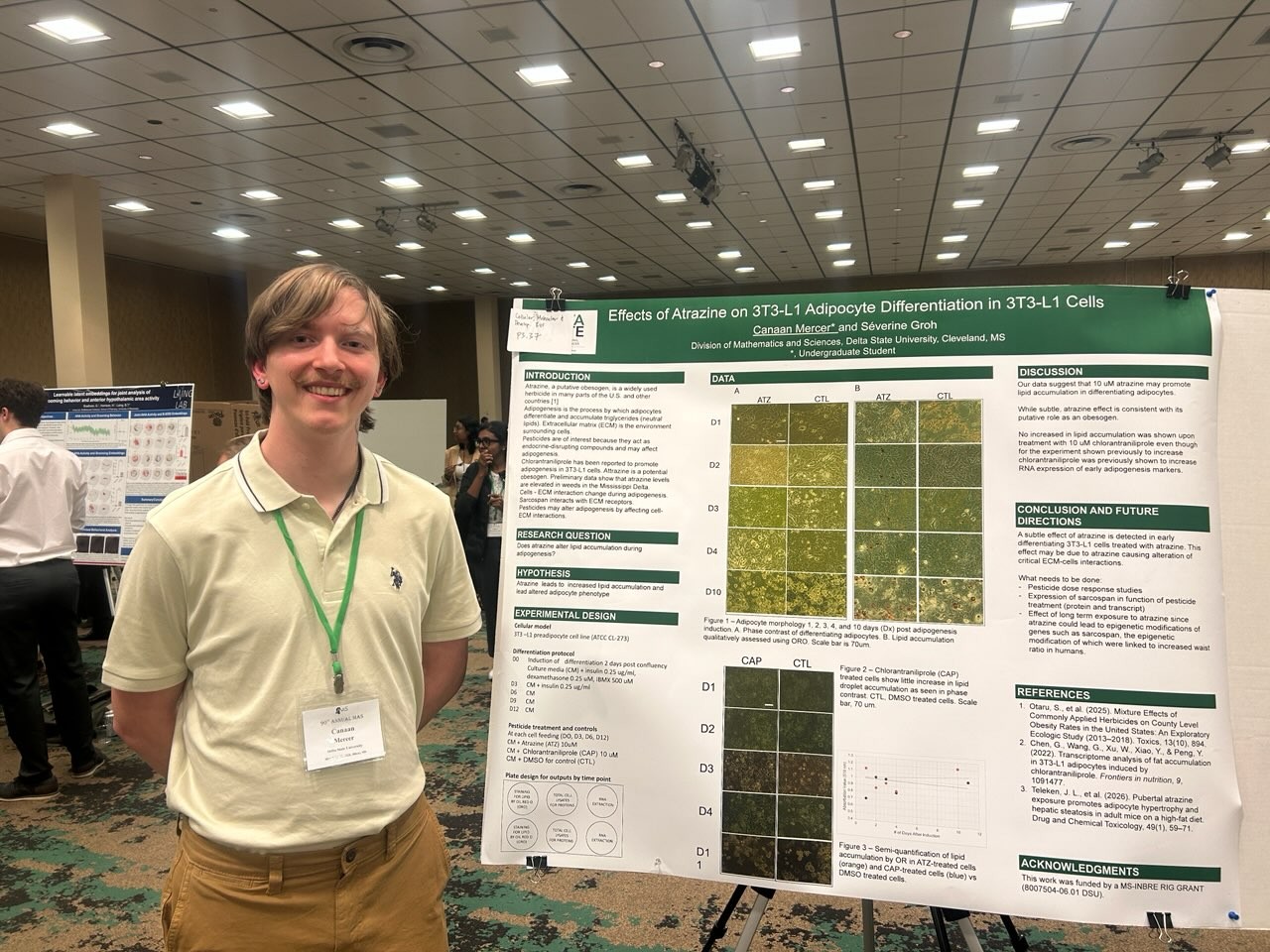 Senior Canaan Mercer of Madison standing next to his first place poster at the recent Mississippi Academy of Sciences Conference for his poster examining the effects of atrazine on cellular processes.
