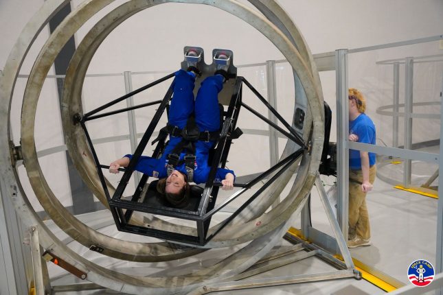 Dr. Weber upside down in a gyroscope